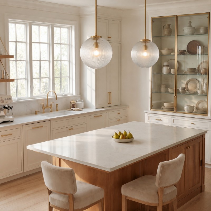Alain Farmhouse Cooper Ribbed Glass Pendant Light