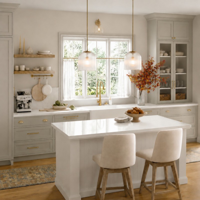 Alain Farmhouse Cooper Ribbed Glass Pendant Light