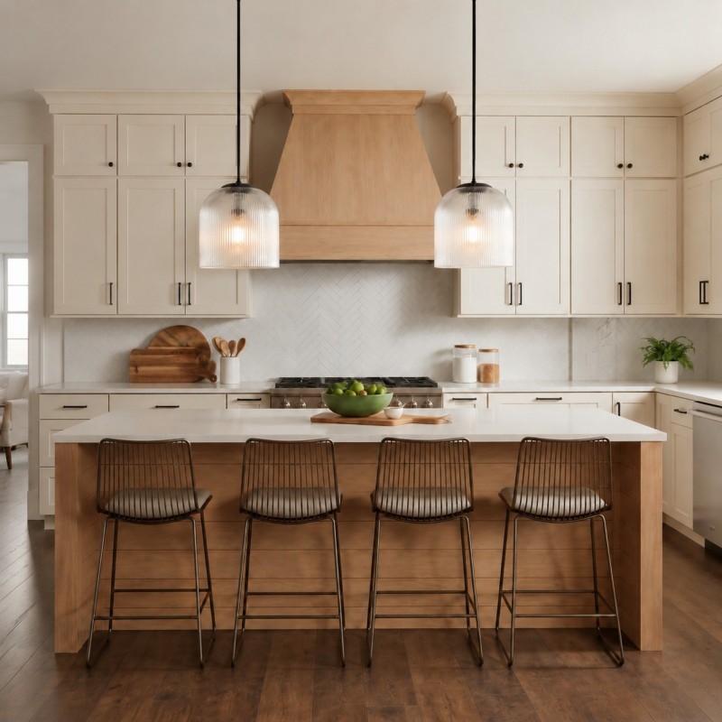 Alain Farmhouse Cooper Ribbed Glass Pendant Light