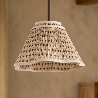 Nolan Farmhouse Vintage Floral Pleated Fabric Cone Pendant Light