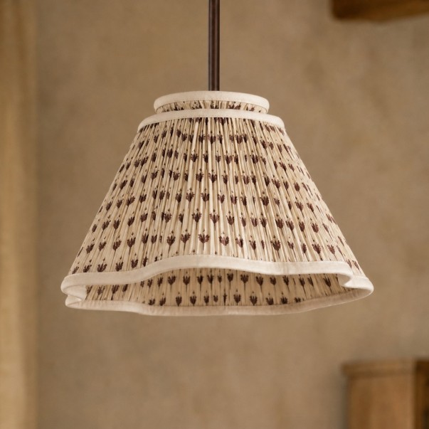 Nolan Farmhouse Vintage Floral Pleated Fabric Cone Pendant Light