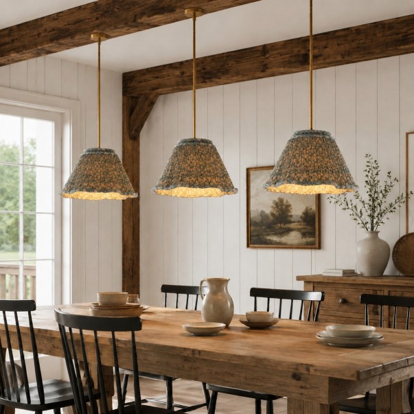 Nolan Farmhouse Vintage Floral Pleated Fabric Cone Pendant Light