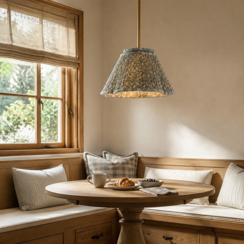 Nolan Farmhouse Vintage Floral Pleated Fabric Cone Pendant Light