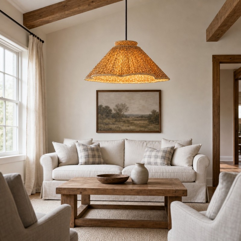 Nolan Farmhouse Vintage Floral Pleated Fabric Cone Pendant Light