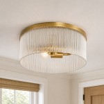Claude Farmhouse Striped Glass Drum Ceiling Light