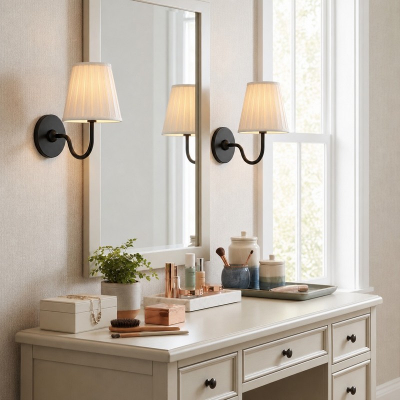 Stefania Rustic White Pleated Fabric Shade Sconce