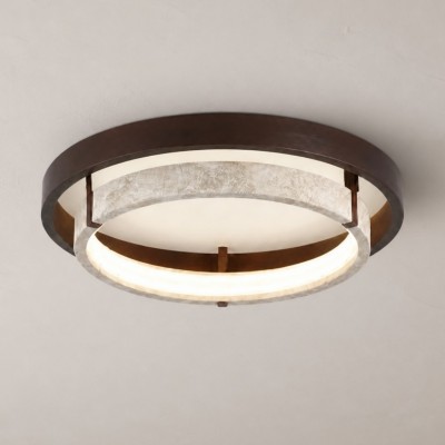 Jayce Organic Wood & Travertine Layered Round Ceiling Light