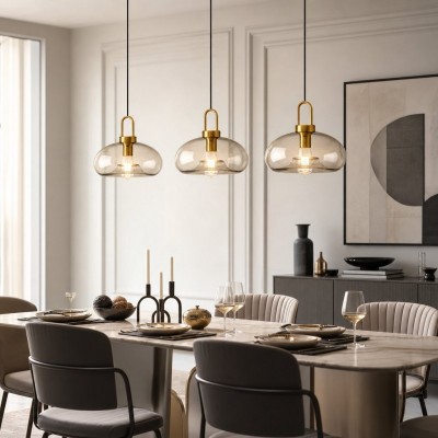 Vylith Brass Cognac Glass Single Hanging Lamp