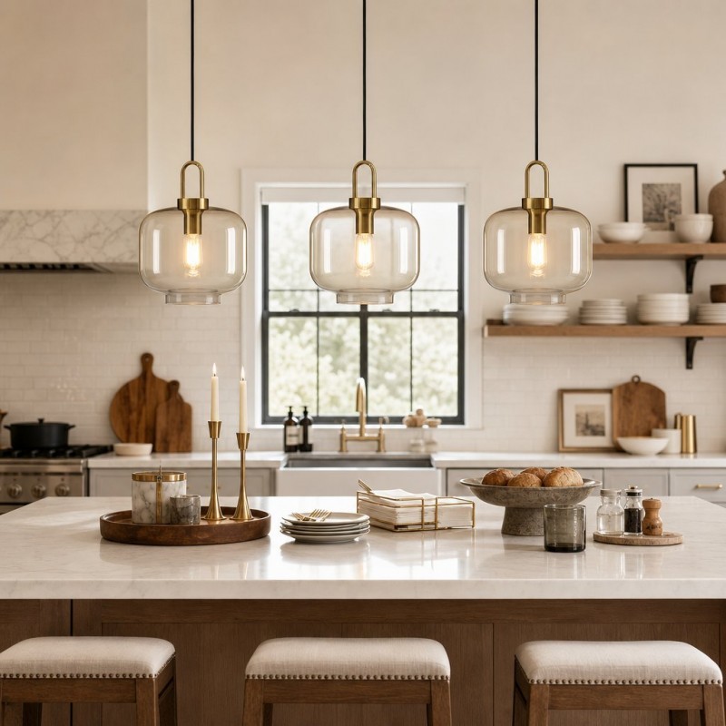 Vylith Brass Cognac Glass Single Hanging Lamp