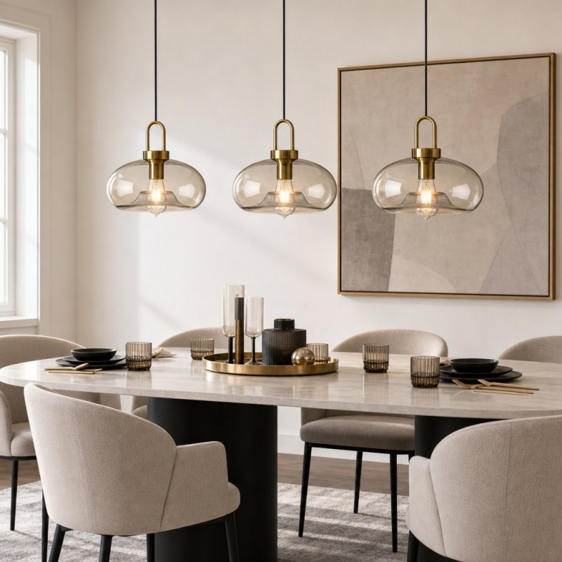 Vylith Brass Cognac Glass Single Hanging Lamp