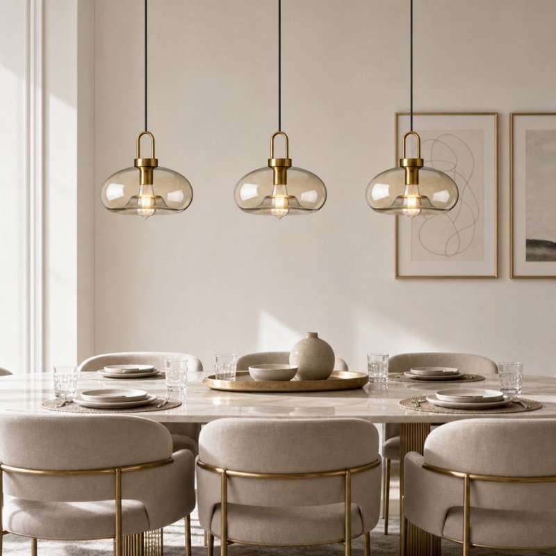 Vylith Brass Cognac Glass Single Hanging Lamp