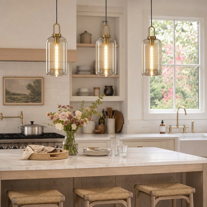 Vylith Brass Cognac Glass Single Hanging Lamp