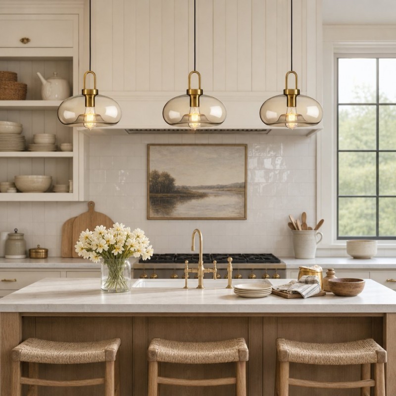 Vylith Brass Cognac Glass Single Hanging Lamp