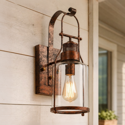 Bureau Industrial Antique Iron Glass Jar Wall Sconce