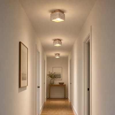 Stella Wabi Sabi Square Travertine Wood Mount Ceiling Light