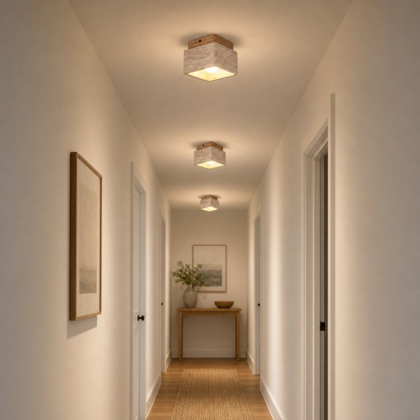 Stella Wabi Sabi Square Travertine Wood Mount Ceiling Light