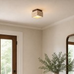 Stella Wabi Sabi Square Travertine Wood Mount Ceiling Light