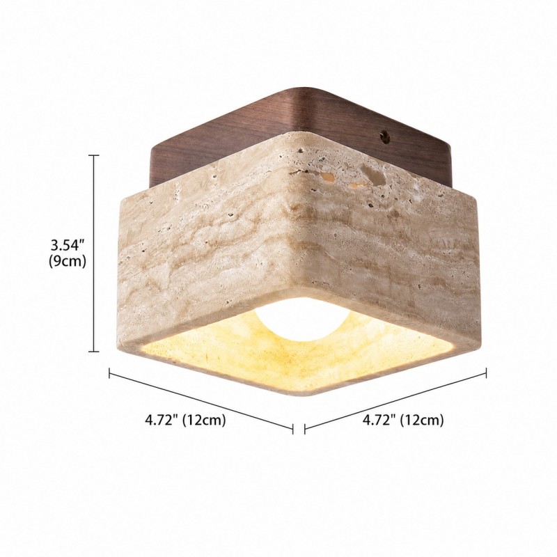 Stella Wabi Sabi Square Travertine Wood Mount Ceiling Light