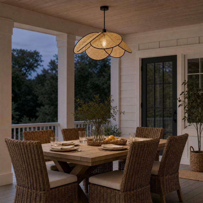 Atticus Screen Cannage Rattan Pendant Light