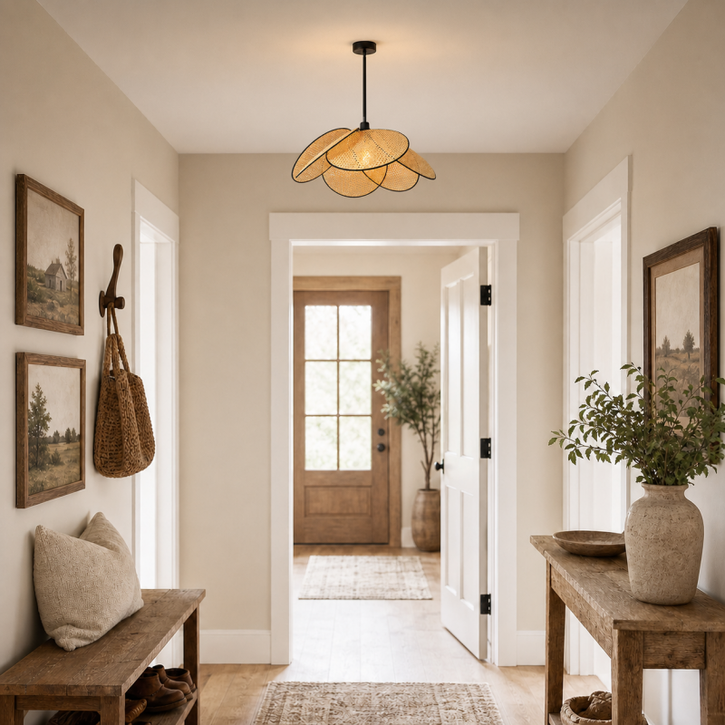 Atticus Screen Cannage Rattan Pendant Light