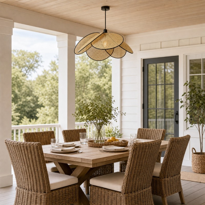 Atticus Screen Cannage Rattan Pendant Light