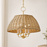 Margaret Minimalist Natural 4-Light Dome Rattan Brass Pendant Light