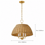 Margaret Minimalist Natural 4-Light Dome Rattan Brass Pendant Light