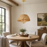 Margaret Minimalist Natural 4-Light Dome Rattan Brass Pendant Light