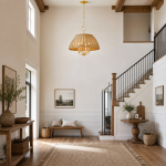 Margaret Minimalist Natural 4-Light Dome Rattan Brass Pendant Light