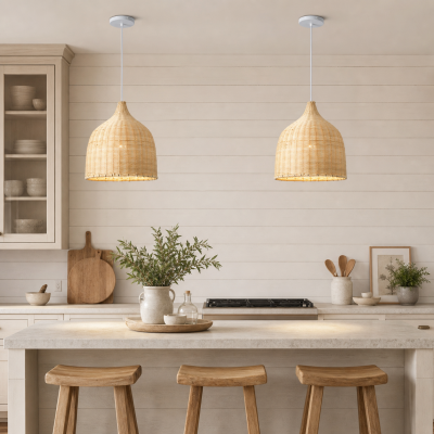 Galatea Boho Bell Shaped Rattan Chandelier