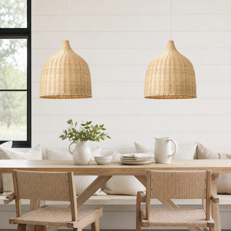 Galatea Boho Bell Shaped Rattan Chandelier