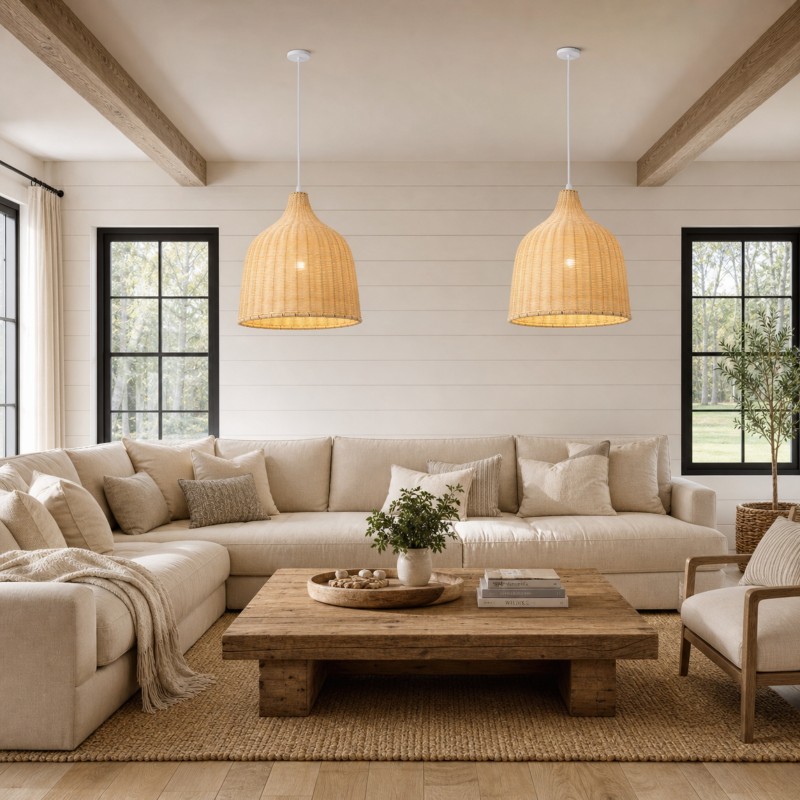 Galatea Boho Bell Shaped Rattan Chandelier