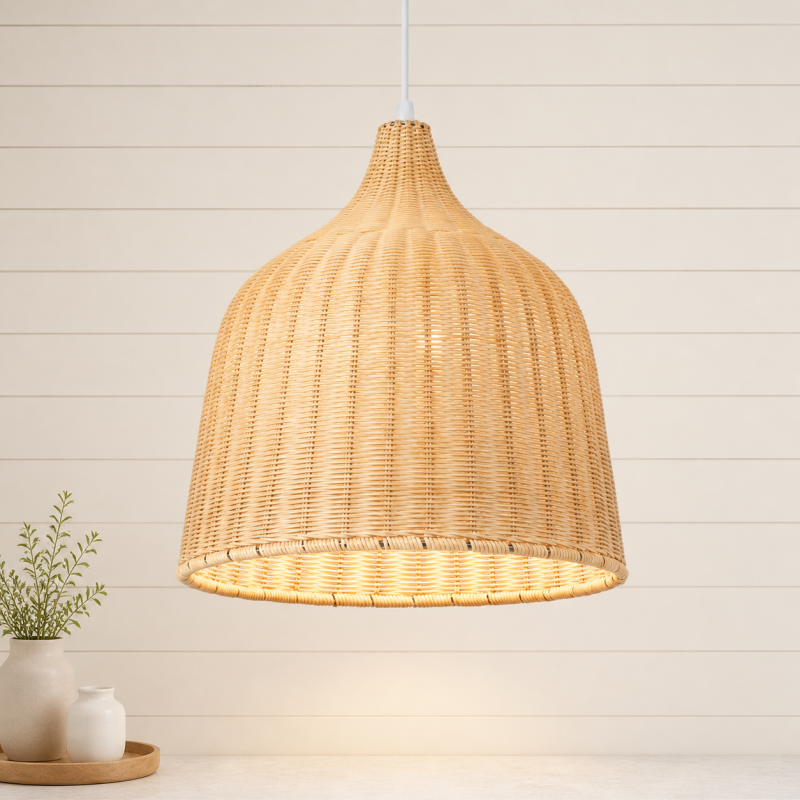 Galatea Boho Bell Shaped Rattan Chandelier
