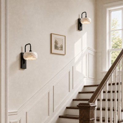 Elliot Wabi Sabi Travertine Wood Cylinder Wall Light