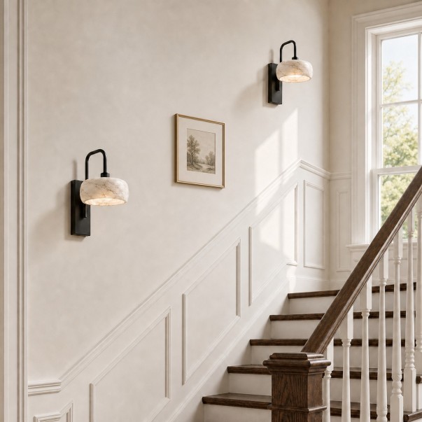 Elliot Wabi Sabi Travertine Wood Cylinder Wall Light