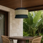 Lyzar Rustic Tiered Rattan Fabric Pendant Light