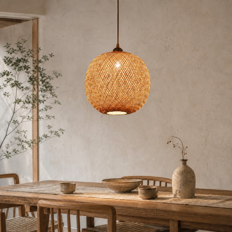 Ilario Japanese Woven Bamboo Pendant Light
