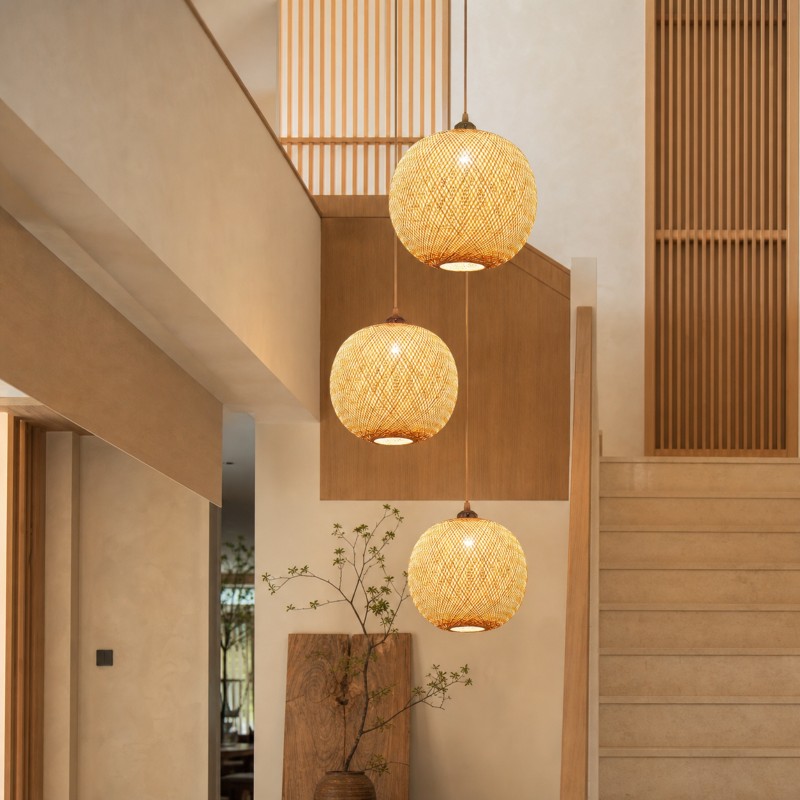 Ilario Japanese Woven Bamboo Pendant Light