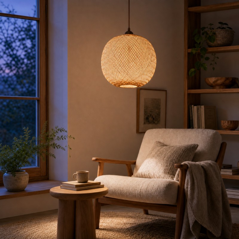 Ilario Japanese Woven Bamboo Pendant Light