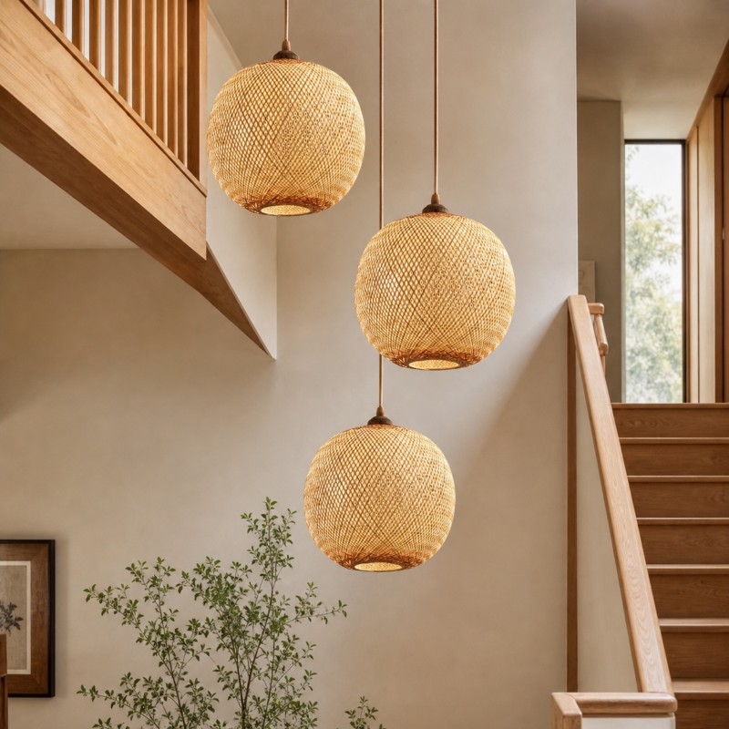 Ilario Japanese Woven Bamboo Pendant Light