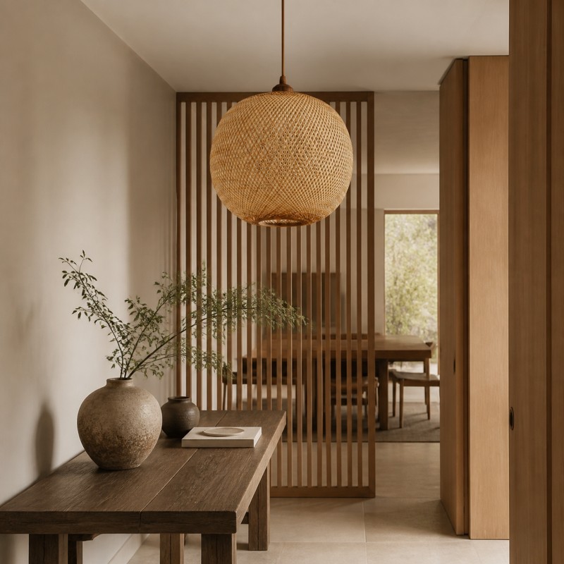 Ilario Japanese Woven Bamboo Pendant Light