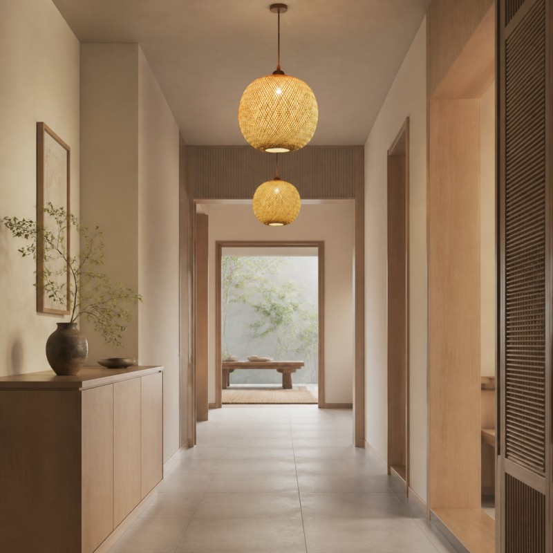 Ilario Japanese Woven Bamboo Pendant Light