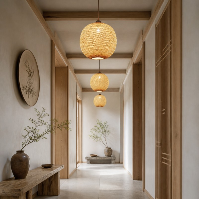Ilario Japanese Woven Bamboo Pendant Light