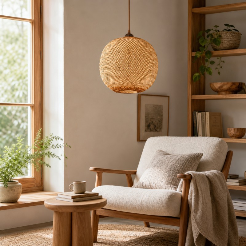 Ilario Japanese Woven Bamboo Pendant Light