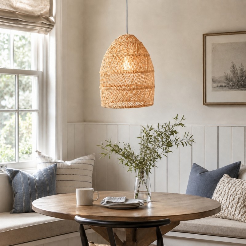 Juno Scandinavian Boho Woven Wicker Rattan Pendant Light