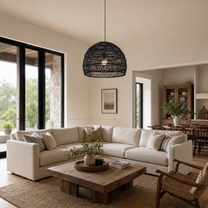 Juno Scandinavian Boho Woven Wicker Rattan Pendant Light