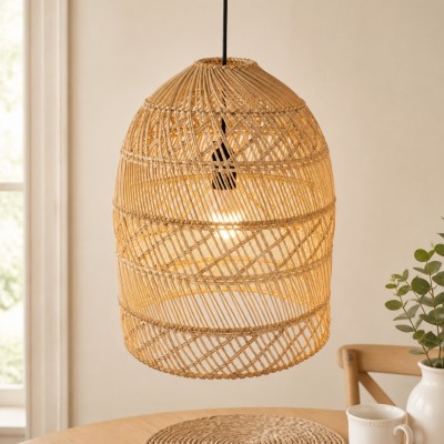 Juno Scandinavian Boho Woven Wicker Rattan Pendant Light