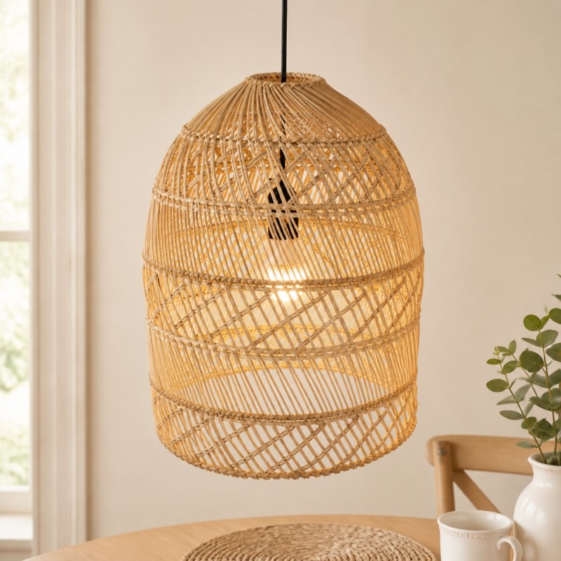 Juno Scandinavian Boho Woven Wicker Rattan Pendant Light