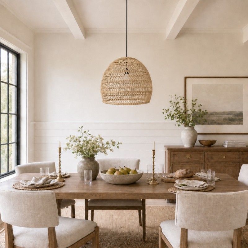 Juno Scandinavian Boho Woven Wicker Rattan Pendant Light