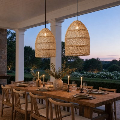 Juno Scandinavian Boho Woven Wicker Rattan Pendant Light